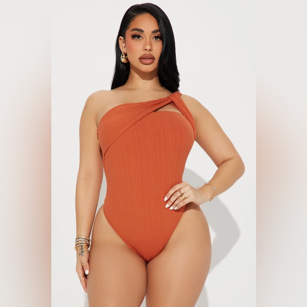 Orange Asymmetrical Sleeveless Bodysuit
